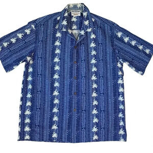 Pacific Legend Hawaiian Short Sleeve Button Down Shirt XL Blue White Palm Trees